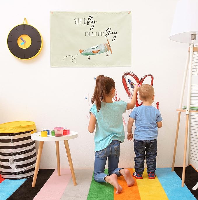 Nursery Rectangular Hanging Canvas Banner Wall Decor for Nursery Bedroom Playroom Decor,Poster Flag Sign Art for Boy Girl Kids,Baby Shower Birthday Christmas Gift-Super Fly for a Little Guy Quote