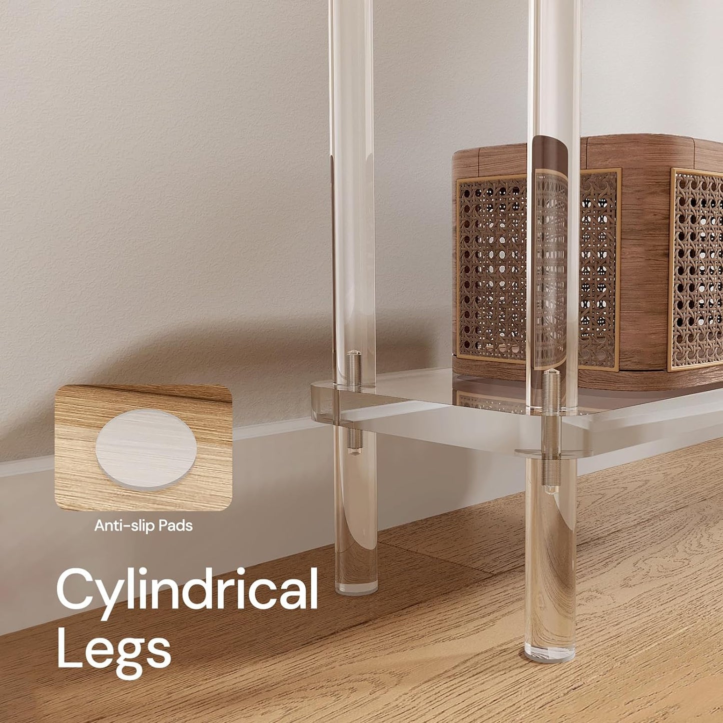 Acrylic Narrow Console Table for Entryway, 7.6" D x 39.4" W x 31.5" H, Cylindrical Legs, Skinny Entry Table for Sofa, Foyer, Hallway, Living Room, Modern, 2-Tier, Clear