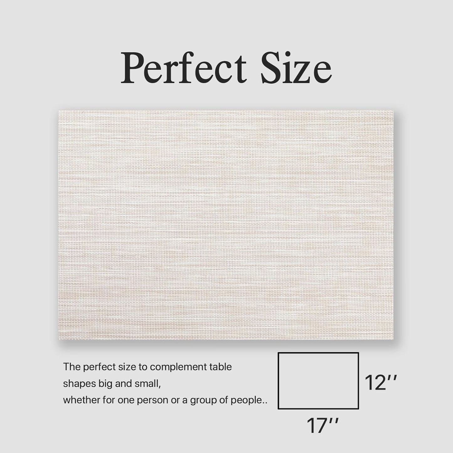 Placemats Set of 12 - Easy Clean Woven Vinyl Placemats for Dining Table, Indoor/Outdoor Place Mats, Washable PVC Table Mats(Beige)