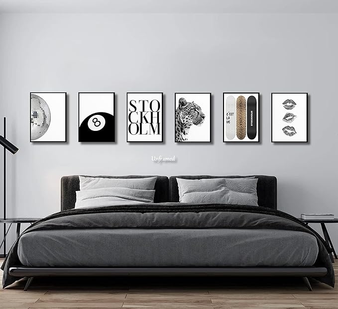 Fashion Trendy Leopard Wall Art Set of 6 Stockholm Preppy Room Painting Picture Wall Decor Black White Aesthetic Cheetah Poster Print Artwork for Girls Bedroom Dorm Apartment Home Decoration Unframed