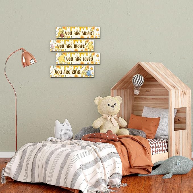 BirtDerr 4PCS Winnie Nursery Decorations-the Pooh Baby Stuff-Vintage Nursery Decor-Winnie Wall Decor Wall Art(Classic)