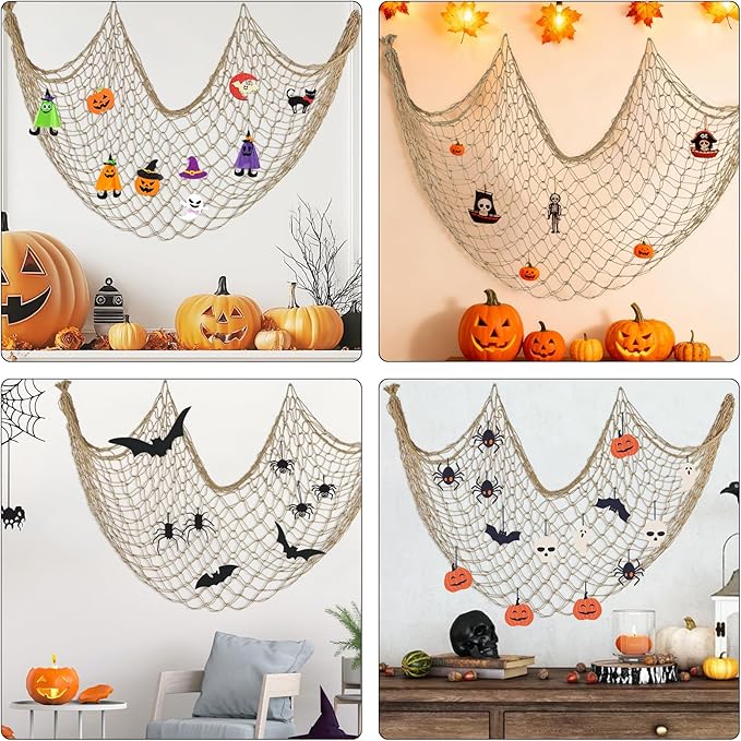 ZUEXT Caramel Decorative Fishing Net 80x40 Inch, 2 Pack Large Picture Fish Net, Wall Photo Hanging Fishnet for Nautical Mermaid Pirate Ocean Themed Hawaii Beach Under the Sea Party Decorations