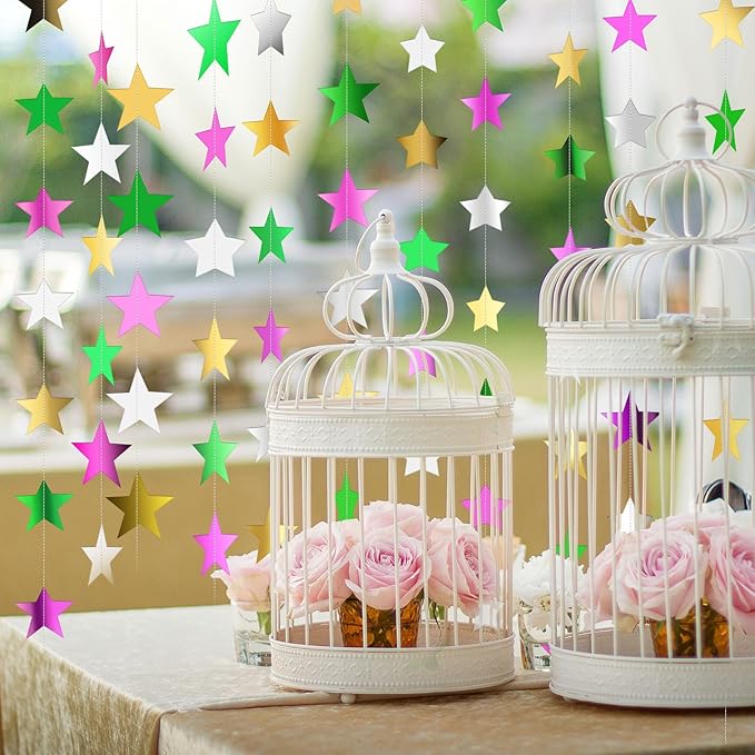 Patelai Glitter Star Garland Banner 2026 Graduation Decor 130 Feet Star Hanging Banner Twinkle Backdrop for Party Birthday Classroom Wedding Supplies(Green,Pink,Gold,Silver)