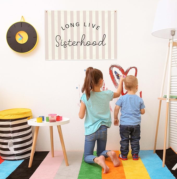 Nursery Wall Banner Decor-Hanging Rectangular Flag Poster Wall Art for Nursery Bedroom Reading Room Playroom Decoration,Baby Shower Birthday Christmas Gift for Girls Kids Teens-Long Live Sisterhood