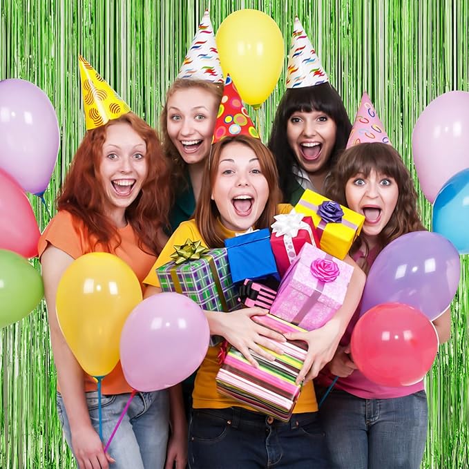Grass Green Fringe Curtain Party Streamers 2Pack 3.3 x 8.3 Ft Foil Fringe Backdrop Curtains for Birthday Wedding Bridal Baby Shower Holiday Tinsel Streamers Green Party Decorations Door Streamer