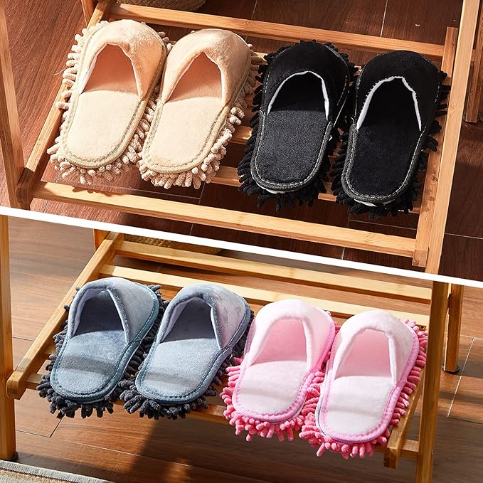 Jecery 4 Pair Washable Microfiber Mop Slippers Detachable Dusting Shoes for Floor Cleaning, Office & Home Use Suitable for Women & Men(Black, Pink, Beige, Gray,L Size)