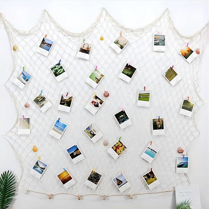 ZUEXT Beige Decorative Fishing Net 5x10 Feet, 3 Pack Large Picture Fish Net Decor, Wall Photo Hanging Fishnet for Nautical Mermaid Pirate Ocean Themed Hawaii Beach Under The Sea Party Decorations