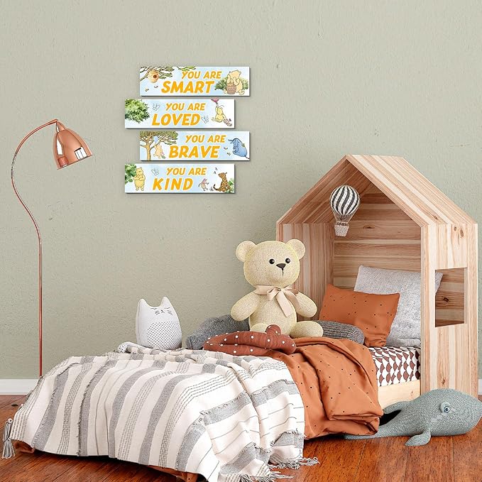 BirtDerr 4PCS Winnie Room Decor-Pooh Sign-Winnie Baby Stuff Vintage Nursery Decor-Pooh Wall Decor Wall Art(Classic)