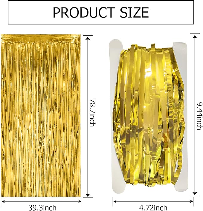 20 Pack Gold Fringe Curtain Backdrop Tinsel Streamers Birthday Party Decorations Christmas Photo Booth Backdrop Halloween New Year Graduation Baby Shower Theme Party Decorations