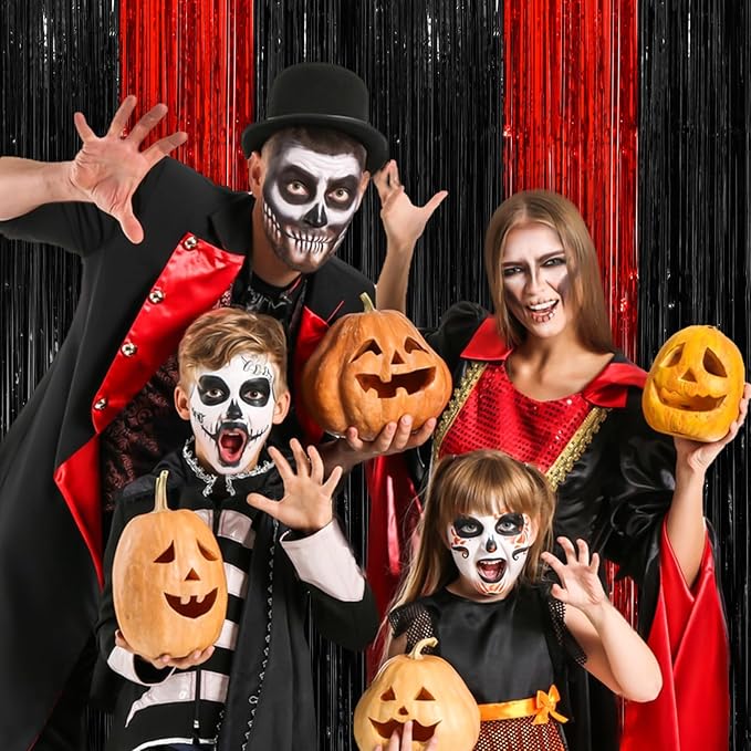 Black Red Fringe Curtain Party Streamers 2Pack 3.3 x 8.3 Ft Foil Fringe Backdrop Curtains for Birthday Wedding Bridal Baby Shower Holiday Tinsel Streamers Black Party Decorations Door Streamers