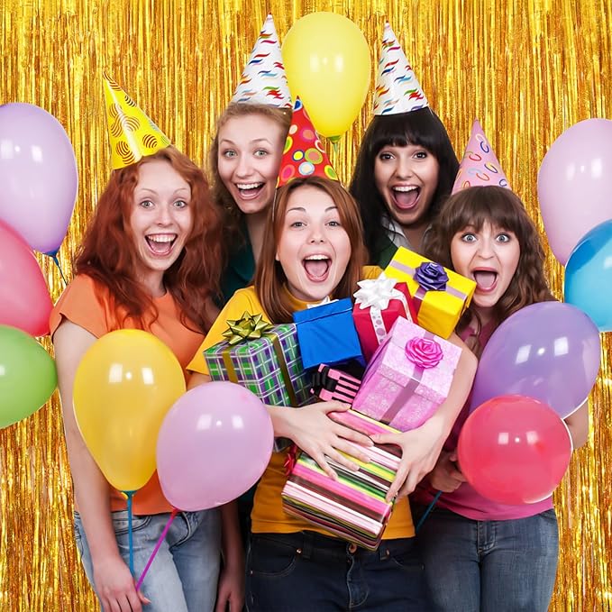 2Pack 3.3 x 8.3 Ft Gold Party Streamers, Tinsel Streamers Birthday Party Decorations, Fringe Backdrop for Graduation, Baby Shower, Door Streamers Tinsel Curtain Gender Reveal New Year Party Streamers