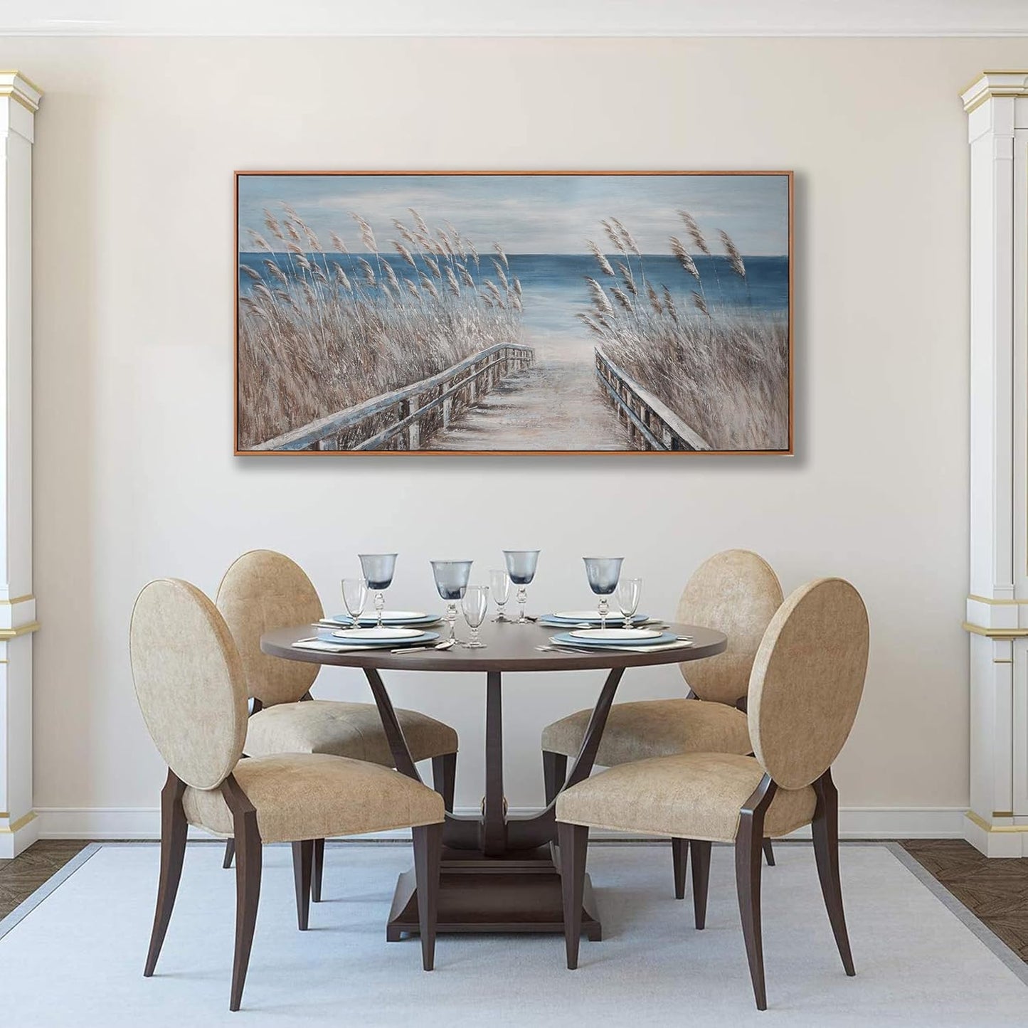 Framed Wall Art Scene Decor Canvas Print Painting Picture Artwork Framed Reed And Blue Coast Landscape Large Size For Living Room Bedroom Living Room And Office Wall Decor 29"X58"