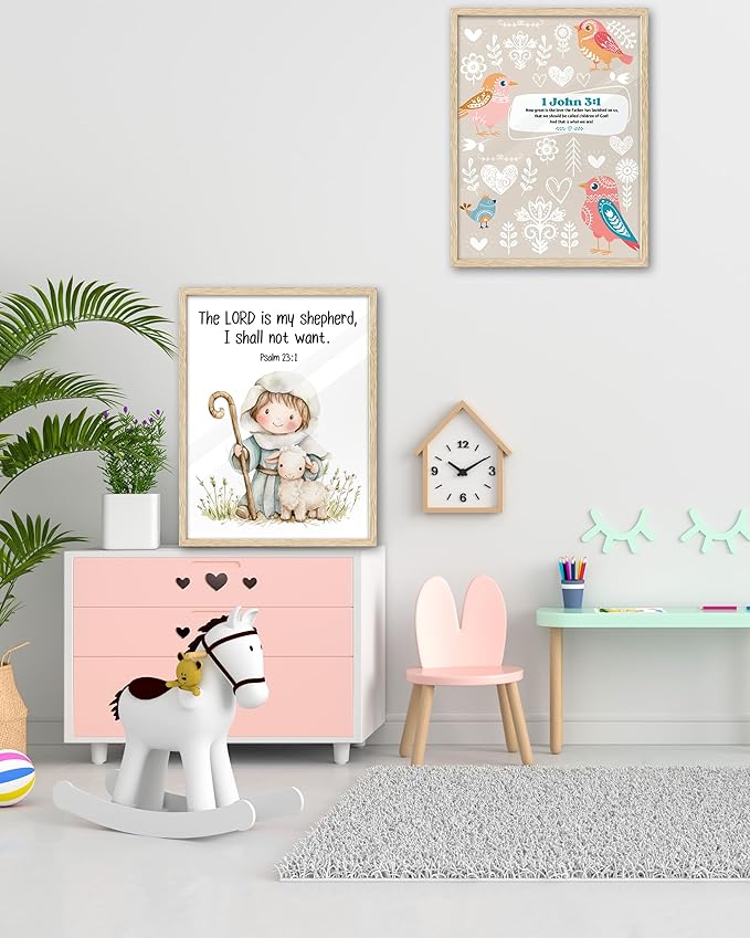 KensTro Natural OAK Wood Nursery Decor Framed Wall Art, 12x16 in Inspirational Christian Bible Verse Wall Art,God's Children Loved and Favored Scripture Print for Boys Girls Bedroom Decor Set of 1
