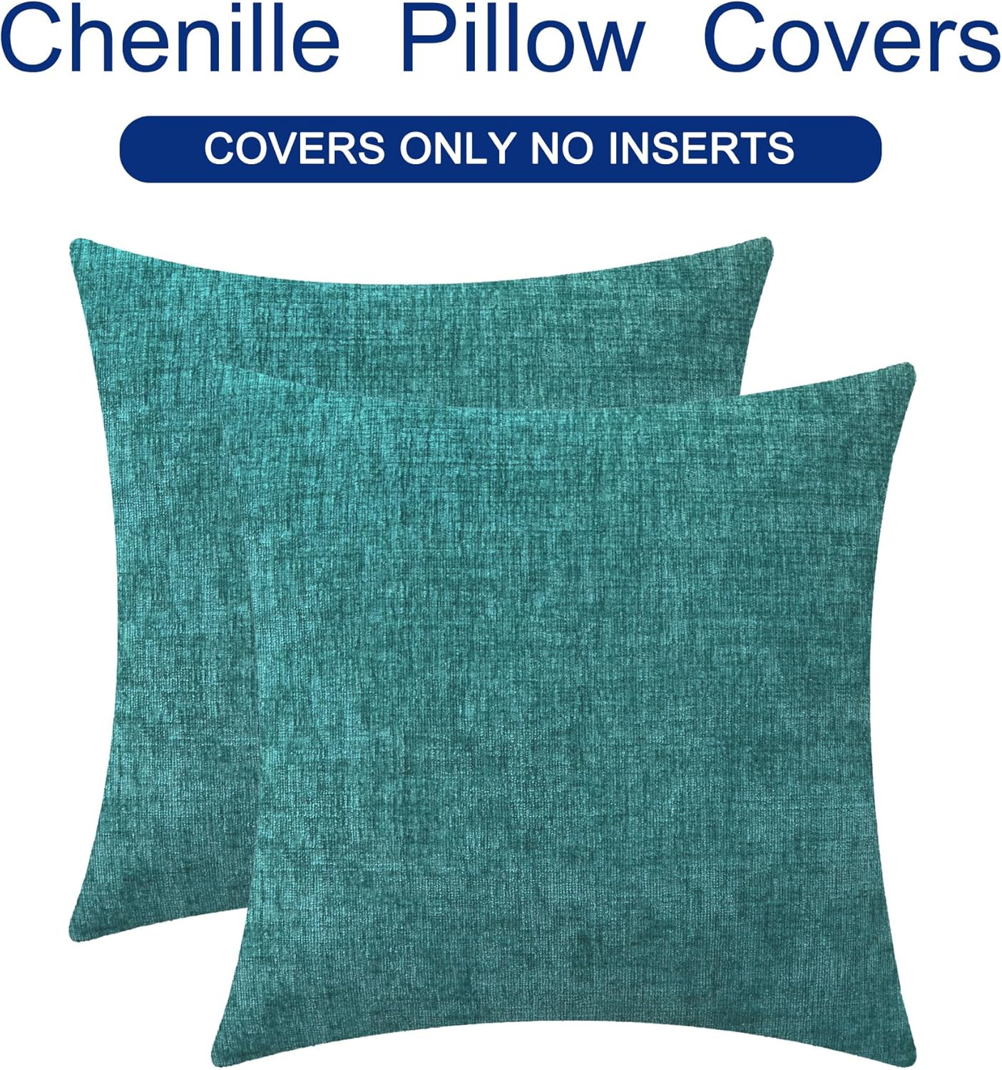 CaliTime Throw Pillow Covers Decorative 26 X 26 Inches Pack of 2 Cozy Chenille Cushion Cases for Couch Sofa Bed Living Room Home Teal
