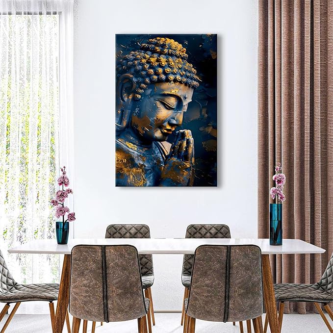 Buddhism Canvas Wall Art Buddha Head Portrait Painting Buddhist Wall Decor for Living Room Bedroom Zen Pictures Abstract Spiritual Canvas Prints Poster Meditation Artwork Yoga Home Decoration 32x48"