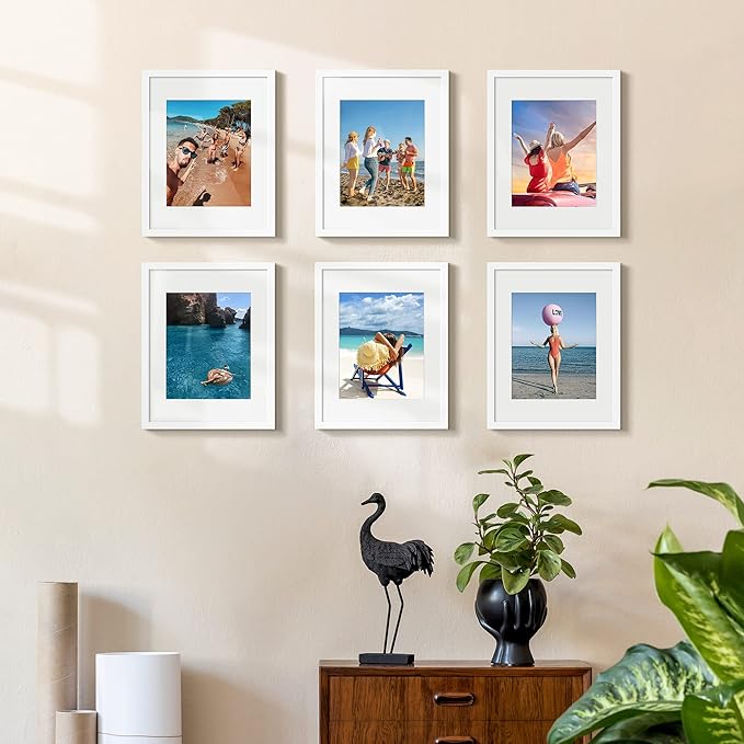 upsimples 11x14 Picture Frame Set of 10, Display Pictures 8x10 with Mat or 11x14 Without, Multi Photo Frames Collage for Wall Display, White