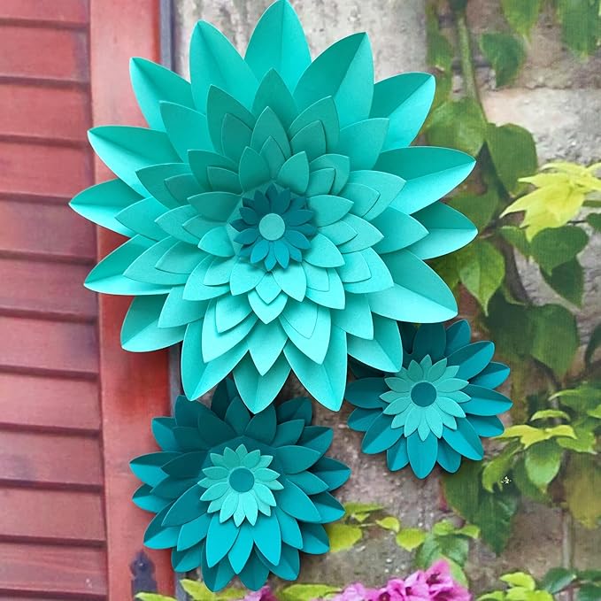 Teal Turquoise Aqua Paper Flower for Floral Wedding Centerpiece Backdrop Hanging Decor Birthday Centerpieces Baby Bridal Shower Pack of 6