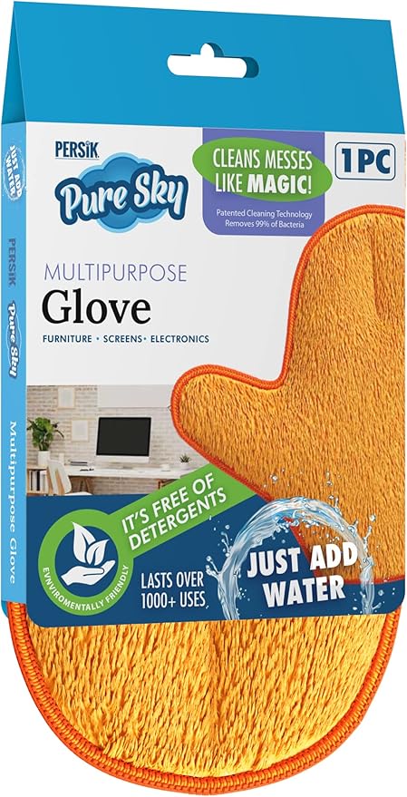 persik Pure-Sky Microfiber Glove Dusting Mitt - Ultra Microfiber Cleaning Cloth Glove - JUST ADD Water No Detergents Needed - Use for Cleaning Furniture, Home