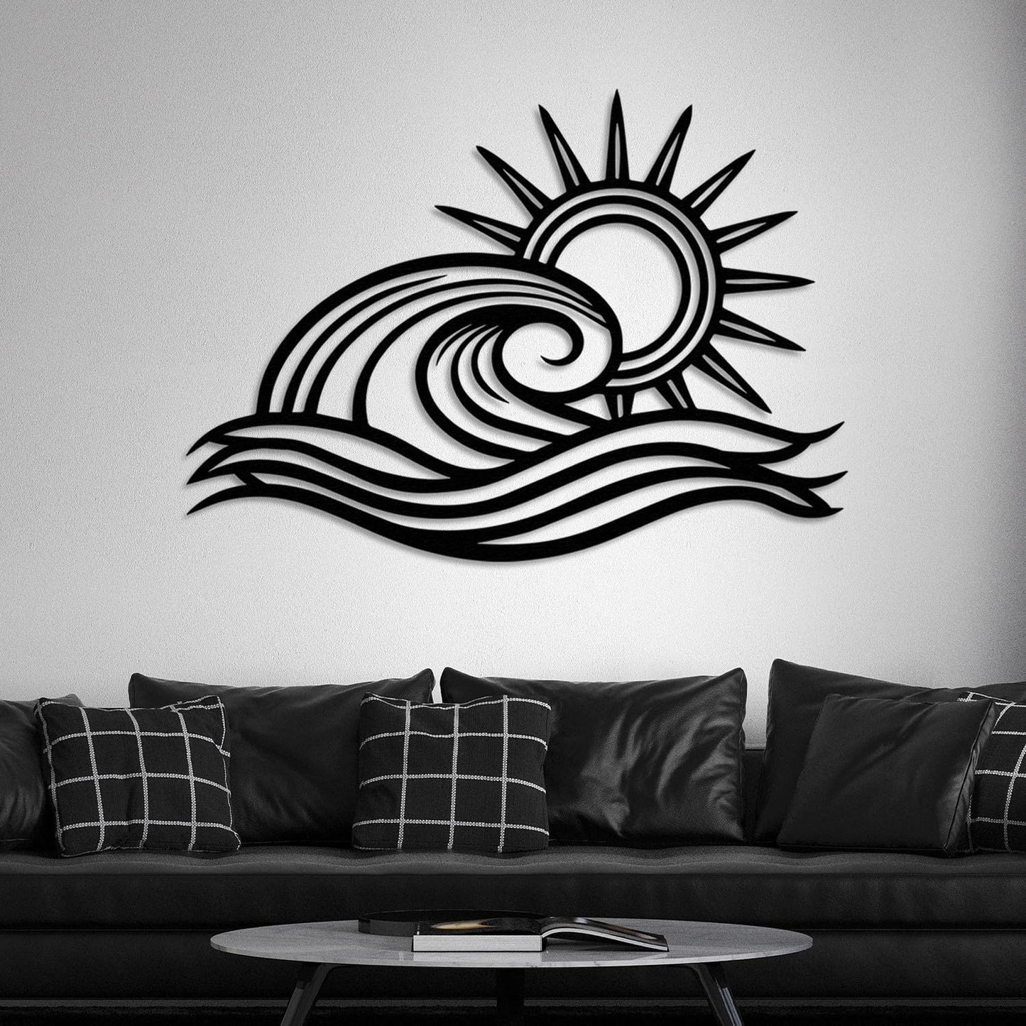 Wita Home Ocean Wave Metal Wall Art, Sun Beach Decor, Coastal Large Wall Sculpture for Home, Indoor/Outdoor Use, Nautical Wall Hanging, Eye-Catching Addition to Living Room (Gold, 32 x 19 inches)