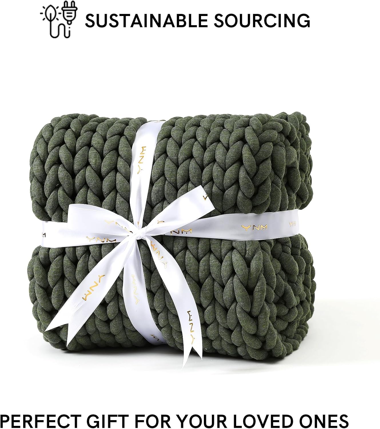 YnM Chunky Throw Blanket, Medium-Weight, Hand Knitted, Skin Friendly, Ventilated and Breathable, Machine Washable, Home Décor Piece for Couch, Sofa and Bed (Olive, 60x80 Inch)