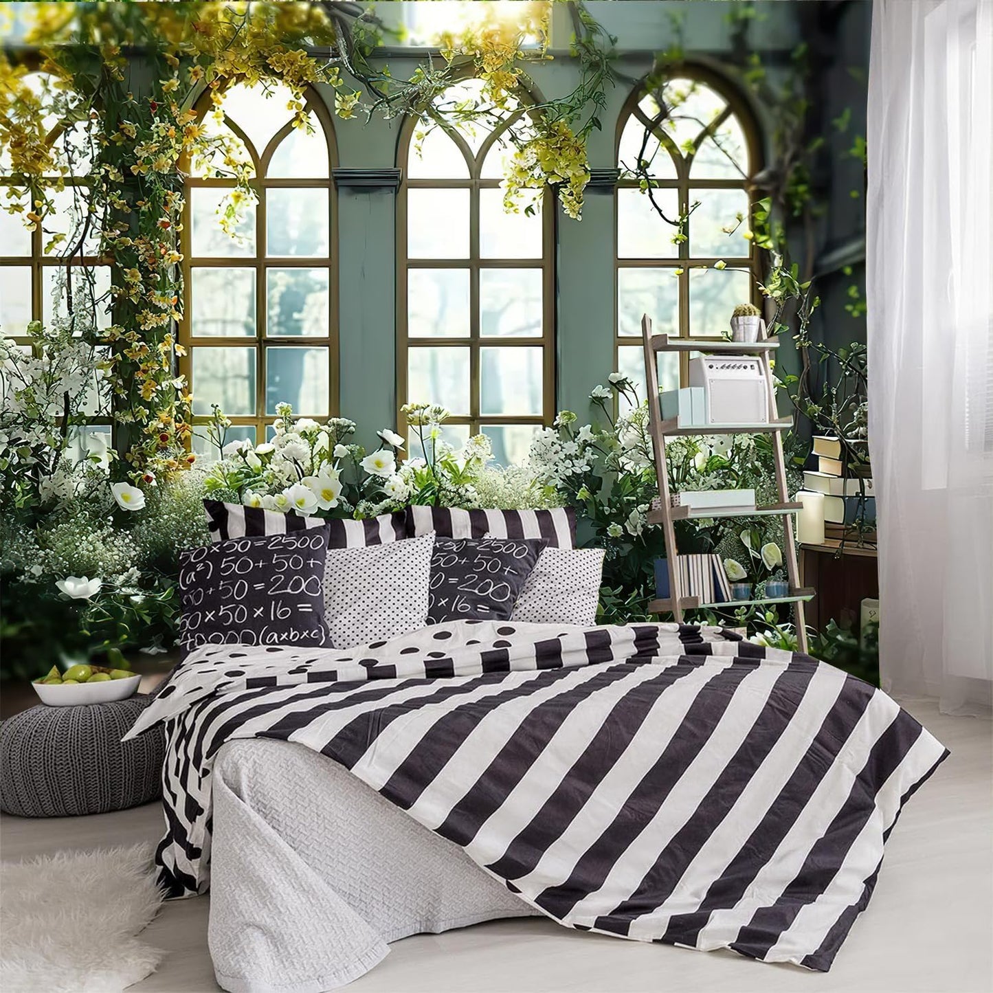 FENDROM Window View White Flower Tapestry Nature Landscape Classic Flower Vine Wall Hanging Party Decorations For Bedroom Living Room Dorm