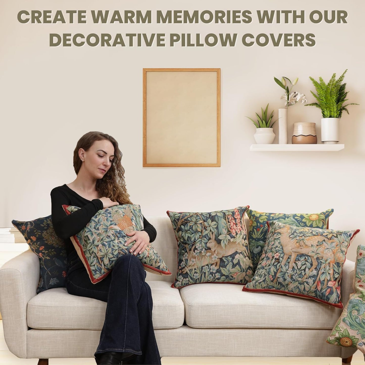 Charlotte Home Furnishings Decorative Tapestry Pillow Cover 14x14 in, Le Pic Vert Couch Throw Pillow Cover, French Country Square Cushion Cases for Living Room Home Decor, Soft Cotton Jacquard Woven