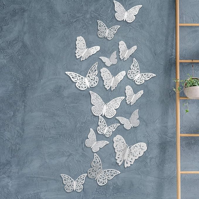 Bememo 72 Pieces 3D Butterfly Wall Decals Sticker Decal Wall Decor Art Decorative Sticker 3 Sizes for Room Offices Bedroom Bathroom Living Room Decor(White)