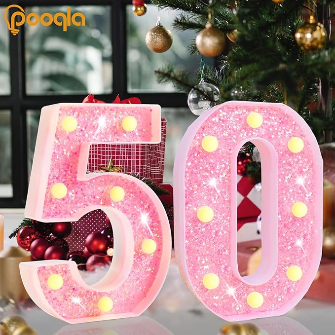 Pooqla 16th Birthday Decorations for Girls, Pink Light Up Numbers for Sweet 16th Birthday, Gift for Girls Party Table Decoration Backdrop Wall Decor for Wedding Anniversary Decor