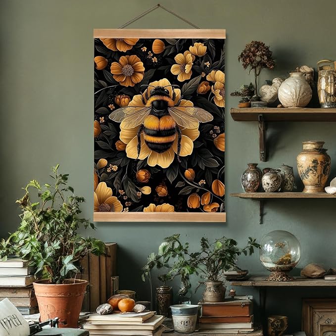 Vintage Country Bees Poster, William Morris-Inspired Wall Art Decor, Vintage Hanging Wall Painting Insect Buck Art, Mid-Century& Dark Academia Decor, Gothic Canvas Poster for Oficce and Home(Bees-01)