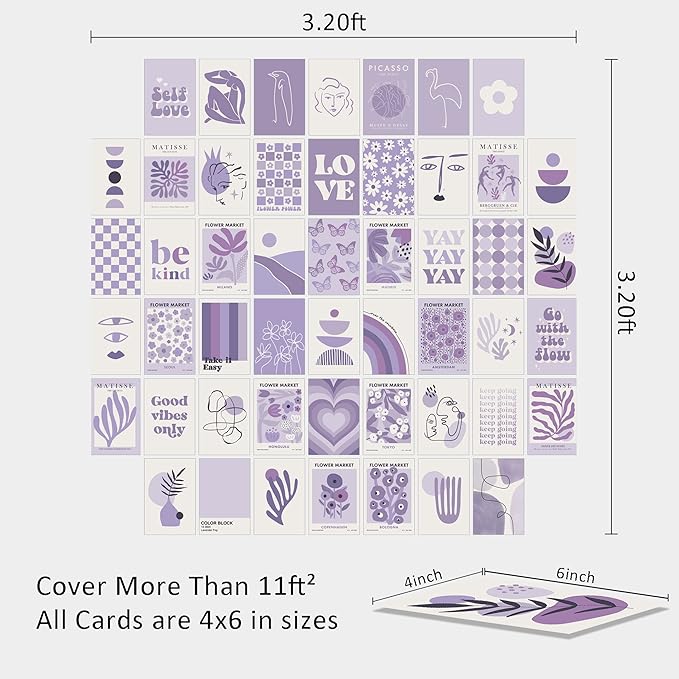 Purple Room Decor: Lavender Wall Collage Kit - Aesthetic Posters & Prints (50pcs, 4x6 inch) for Teen Boys & Girls