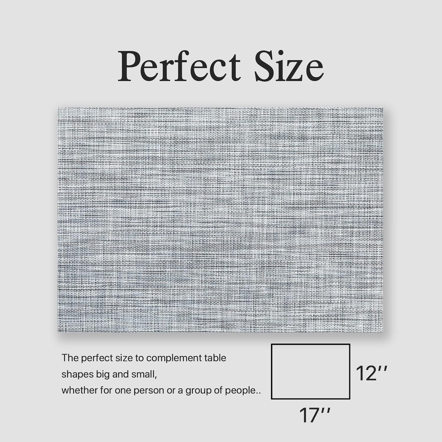 Placemats Set of 6 - Easy Clean Woven Vinyl Placemats for Dining Table, Indoor/Outdoor Place Mats, Washable PVC Table Mats(Gray)