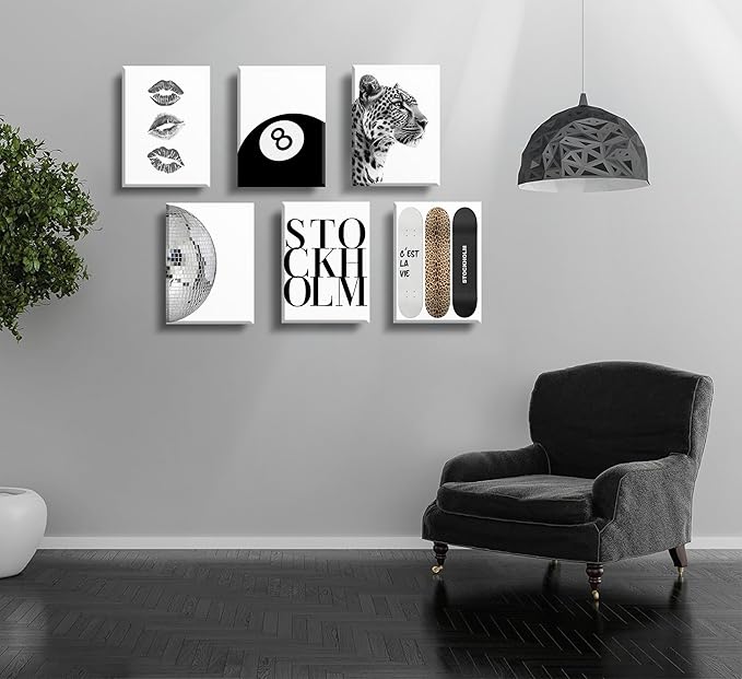Fashion Trendy Leopard Wall Art Set of 6 Stockholm Preppy Room Painting Picture Wall Decor Black White Aesthetic Cheetah Poster Print Artwork for Girls Bedroom Dorm Apartment Home Decoration