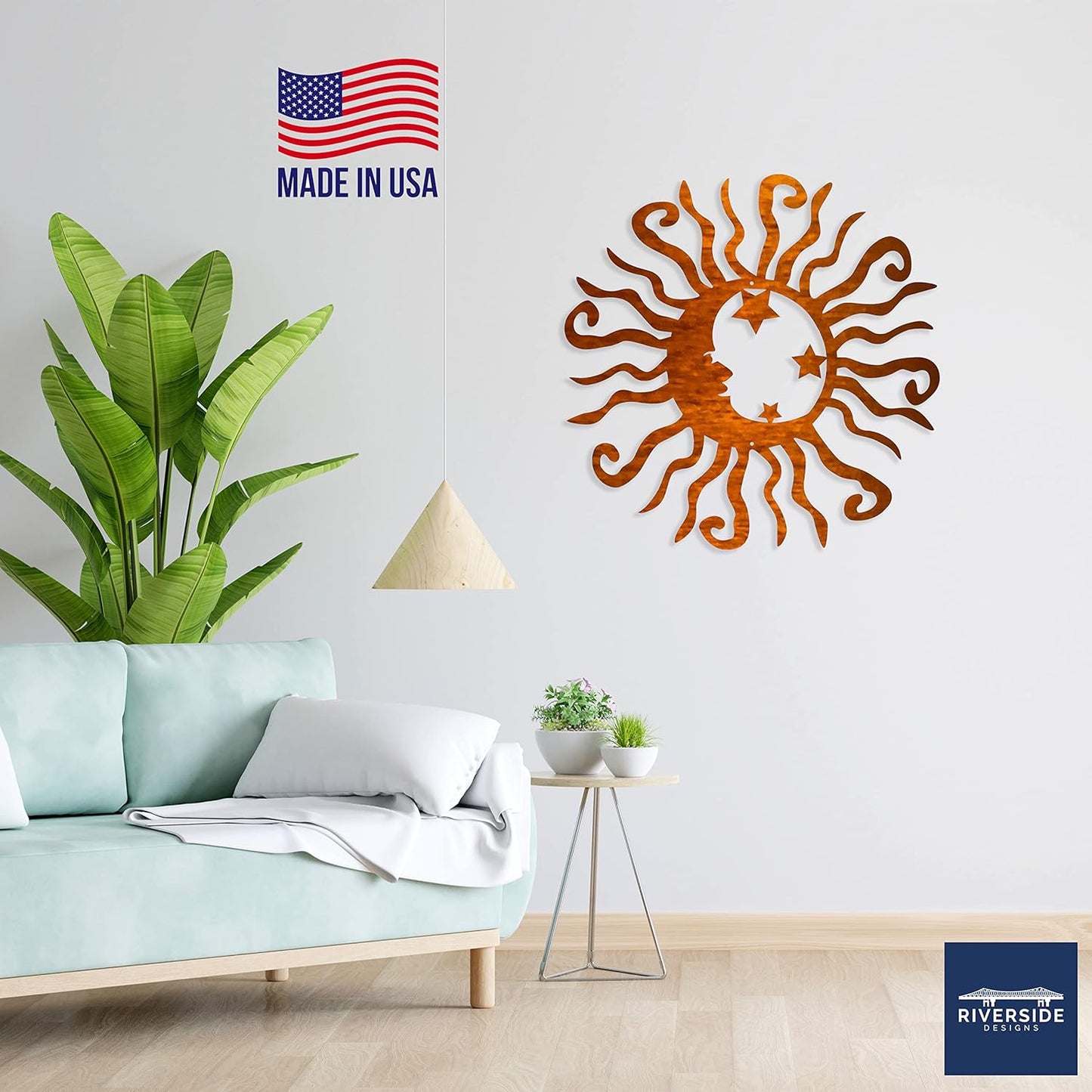 Riverside Designs Wacky Solar Moon Metal Wall Art Steel Outdoor Decor | Heavy-Duty and Waterproof | Made in USA (Copper, 18L x 18W)