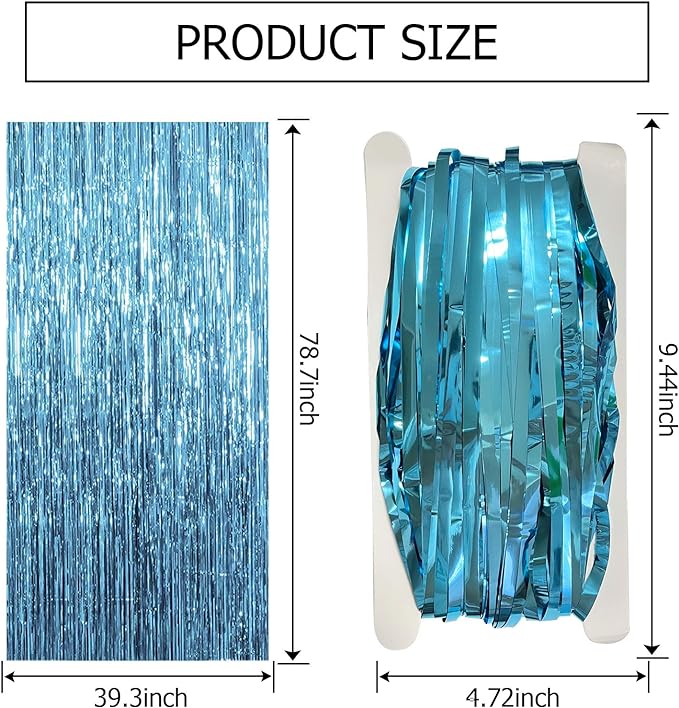 5 Pack Blue Backdrop Curtain Tinsel Streamers Ocean Themed Decor Birthday Party Decorations Foil Fringe Backdrop Graduation Baby Shower Bachelorette Winter Party Decorations Supplies