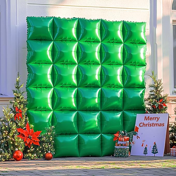 NISOCY 25PCS Green Square Foil Balloons Wall Backdrop Double Sided Green Christmas Balloons Tunnel Arch Kit for Baby Shower Birthday Anniversary Summer Party Decoration