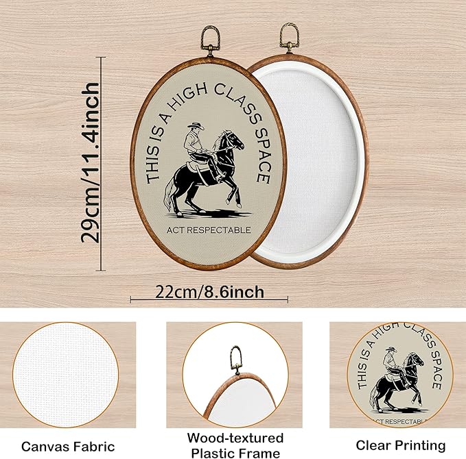 KSDUT Western Cowboy Wall Art Decor - Preppy Trendy Southwestern Wall Art Canvas Frame Hanging Prints, Foyer Entryway Modern Beige Oval Wall Decor for Home Dorm Decorations 10"x10"