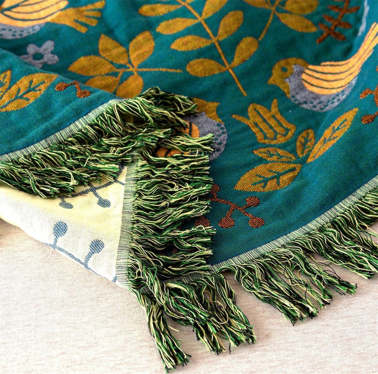 MSGKV Boho Throw Blanket 100% Cotton Blankets for Bed Couch 60''x80'', Soft Summer Blanket Travel Boho Quilt Muslin Blanket Home Decor Farmhouse Warm Throws Gifts for Women Mom