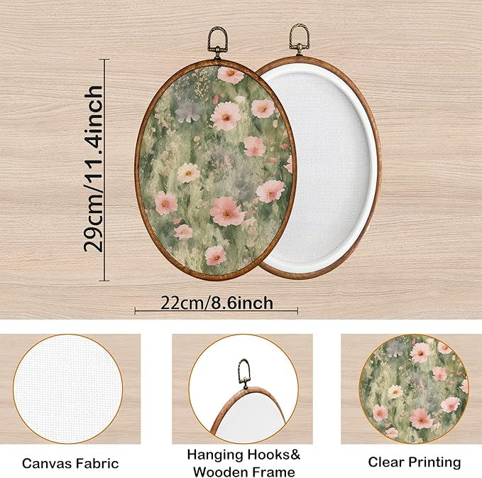 KSDUT Spring Pink Flower Wall Decor Art - Floral Botanical Wall Art Canvas Frame Hanging Prints, Preppy Trendy Wildflower Oval Wall Art Decor for Farmhouse Gallery Home Decorations 8.6"x11.4"