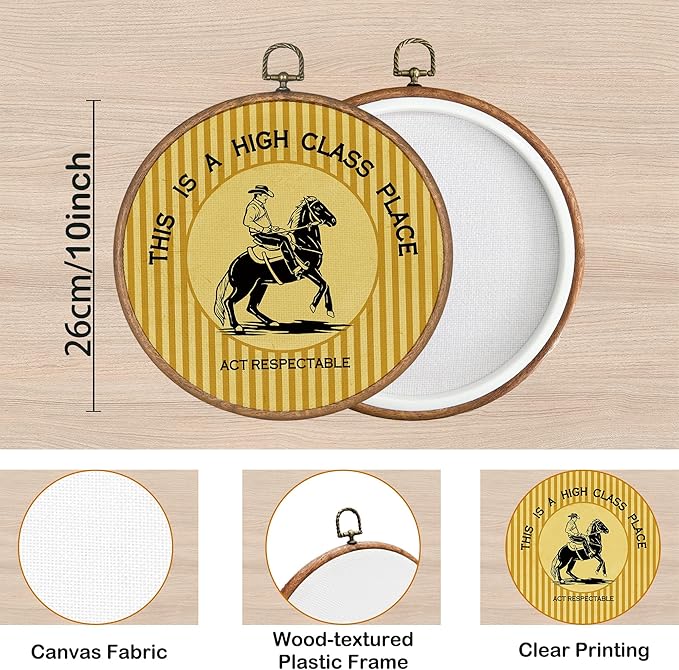 KSDUT Western Cowboy Wall Art Decor - Yellow Preppy Trendy Southwestern Wall Art Canvas Frame Hanging Prints, Foyer Entryway Modern Round Wall Decor for Home Dorm Decorations 10"x10"