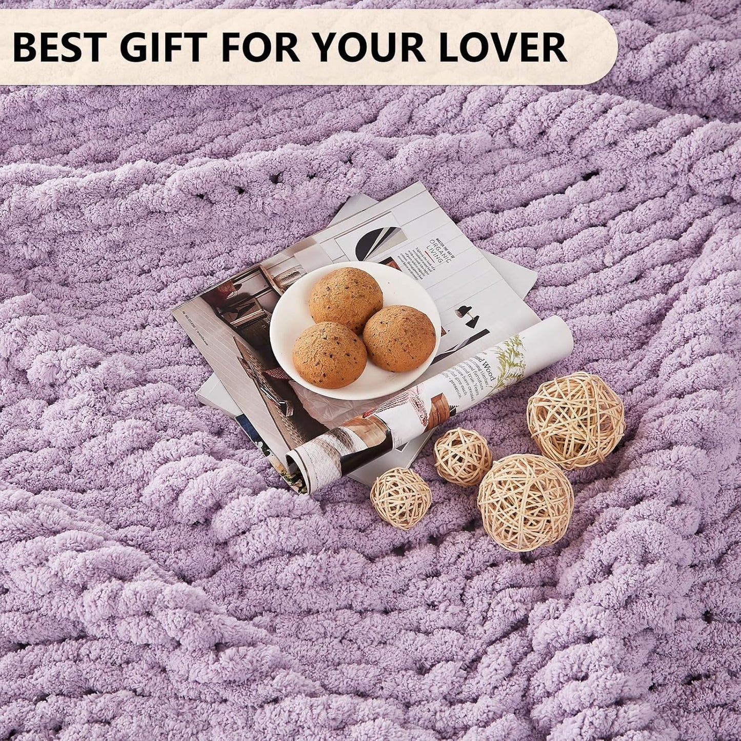 L'AGRATY Chunky Knit Blanket Throw - Soft Chenille Yarn Throw Blanket 60x80: Handmade Thick Cable Knit Crochet Blanket - Large Knit Blanket Chunky Rope Knot Throw Blanket for Couch Sofa Bed Home Decor
