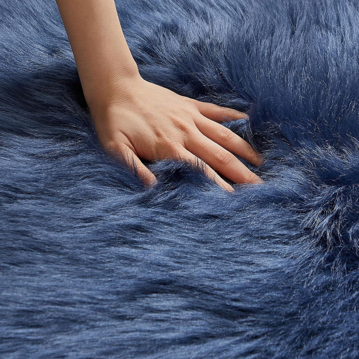 AMTOVO Faux Fur Rug, Dark Blue Ultra Soft Fluffy Shag Sheepskin Rug, 2 x 6 ft Runner Area Rugs for Bedroom Sofa Throw Cushion Room Decor, Rectangle