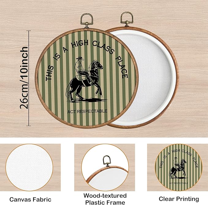 KSDUT Western Cowboy Wall Art Decor - Preppy Trendy Southwestern Wall Art Canvas Frame Hanging Prints, Green Foyer Entryway Modern Round Wall Decor for Home Dorm Decorations 10"x10"