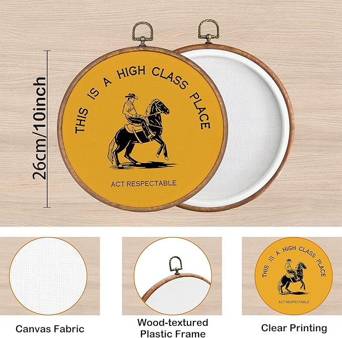 KSDUT Western Cowboy Yellow Wall Art Decor - Preppy Trendy Southwestern Wall Art Canvas Frame Hanging Prints, Foyer Entryway Modern Round Wall Decor for Home Dorm Decorations 10"x10"