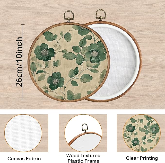 KSDUT Spring Green Floral Botanical Wall Decor Art - Flower Wall Art Canvas Frame Hanging Prints, Preppy Trendy Wildflower Round Wall Art Decor for Farmhouse Gallery Home Decorations 10"x10"