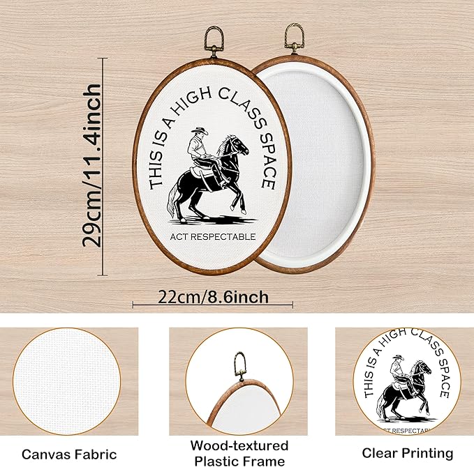 KSDUT Western Cowboy Wall Art Decor - Preppy Trendy Southwestern Wall Art Canvas Frame Hanging Prints, Foyer Entryway Modern Oval Wall Decor for Home Dorm Decorations 8.6"x11.4"