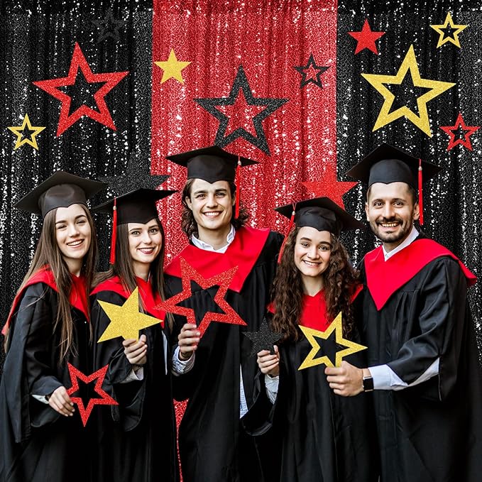 30 Pcs Large Movie Star Cardboard 3 Sizes 6" 9.8" 10.6" Movie Night Glitter Star Cutouts Double Printed Wall Decor Confetti Cutouts for Graduation Classroom Wall Party Bulletin Board Decor
