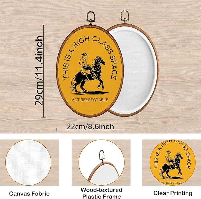 KSDUT Western Cowboy Wall Art Decor - Preppy Trendy Southwestern Wall Art Canvas Frame Hanging Prints, Foyer Entryway Modern Yellow Oval Wall Decor for Home Dorm Decorations 10"x10"