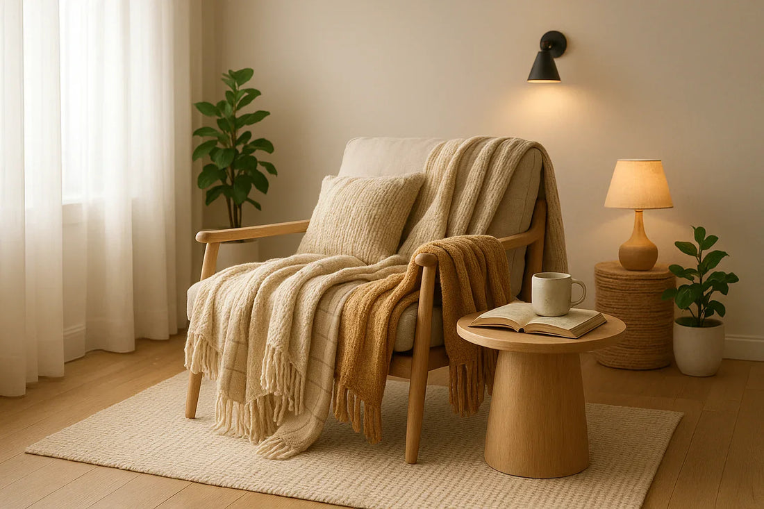 Cozy Home Vibes with Soft Throws and Warm Lighting