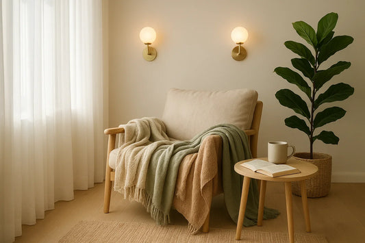 Cozy Home Styling with Stylish Lighting and Soft Throws