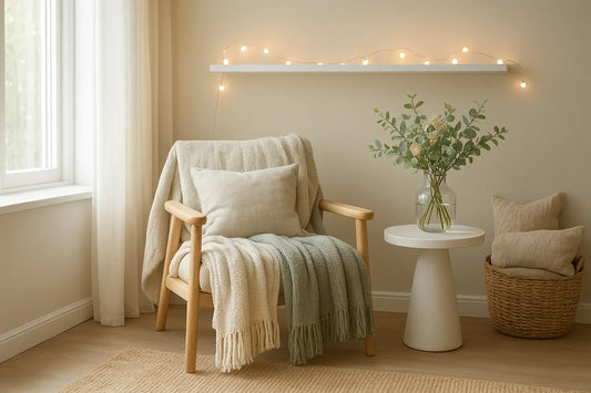 Cozy Ambiance Ideas with Lights, Throws, and Greenery